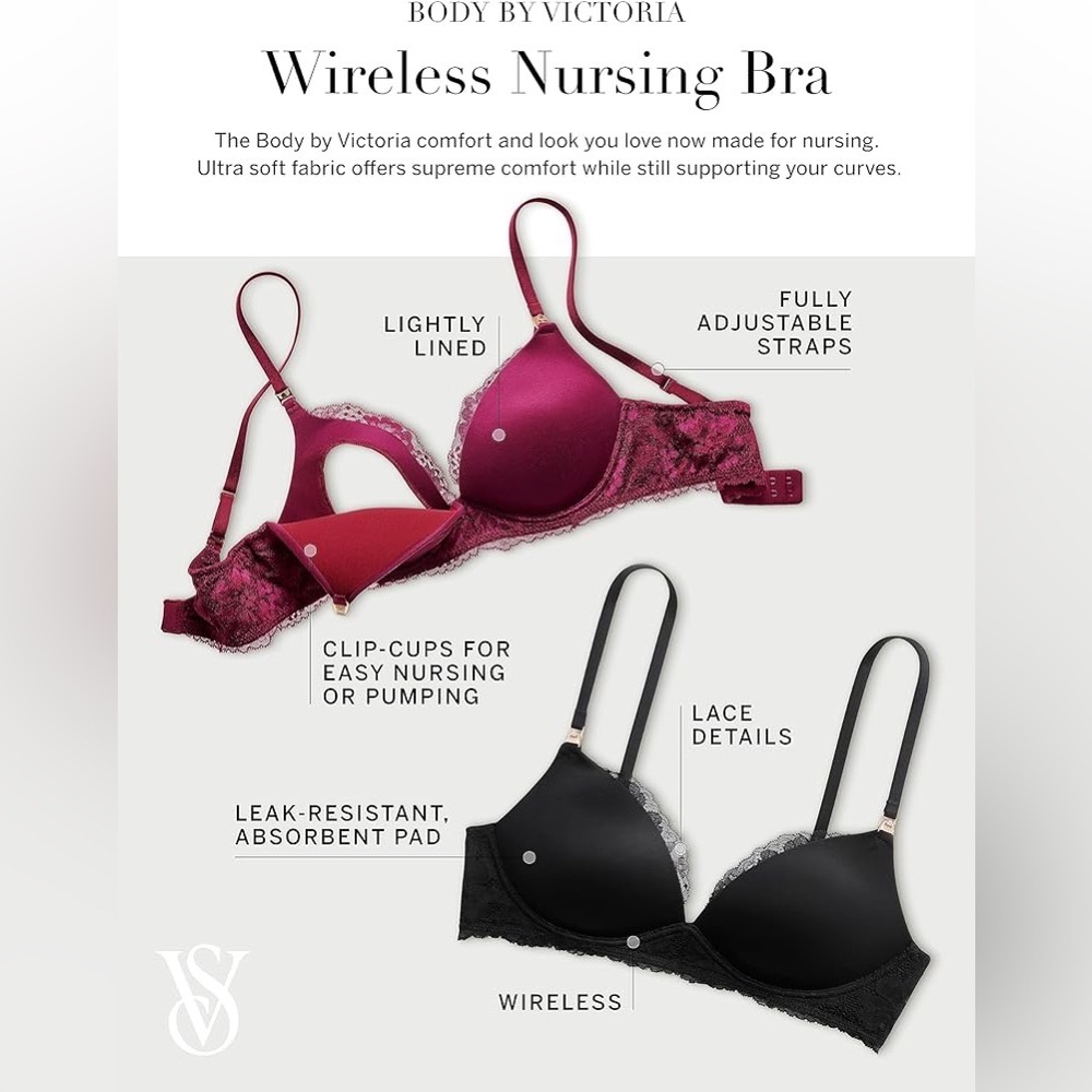 NWT Victorias Secret Body by Victoria Lace Wing Wireless Nrsing Bra Kir sz 32DDD - Picture 4 of 9